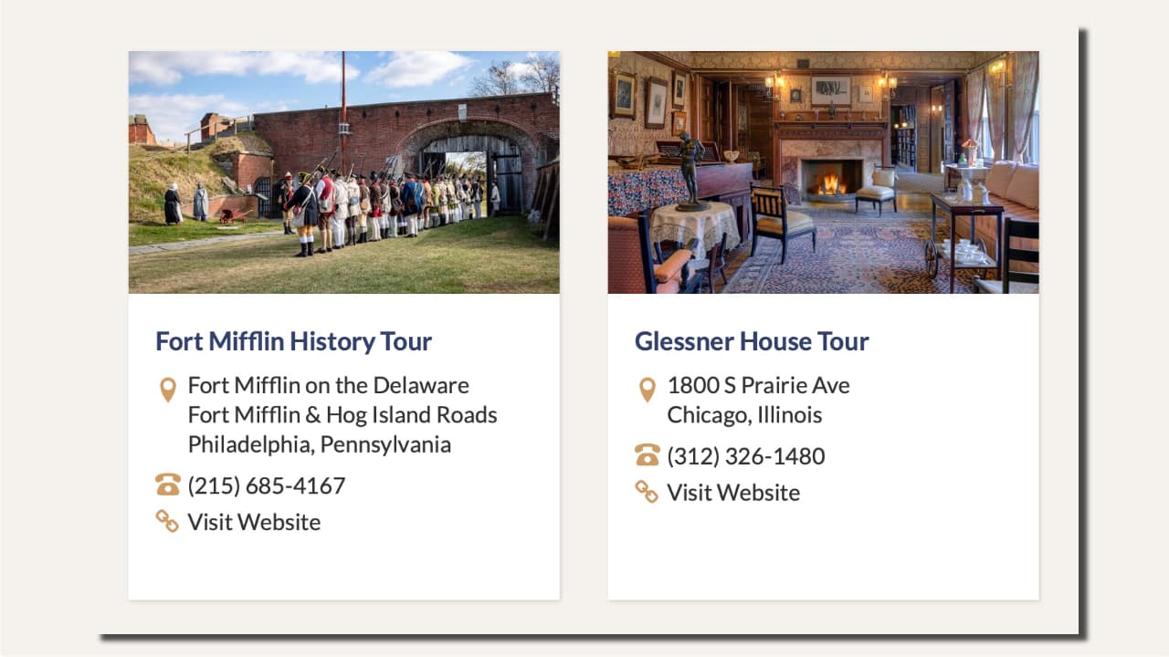 Traditional listing example for the Historic Tours directory on PreservationDirectory.com