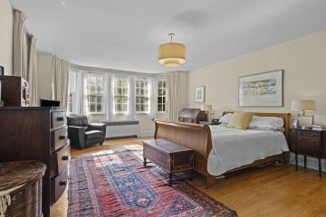 1938 Tudor Revival at 419 Lodges Lane, Elkins Park, Pennsylvania: primary bedroom with bay window